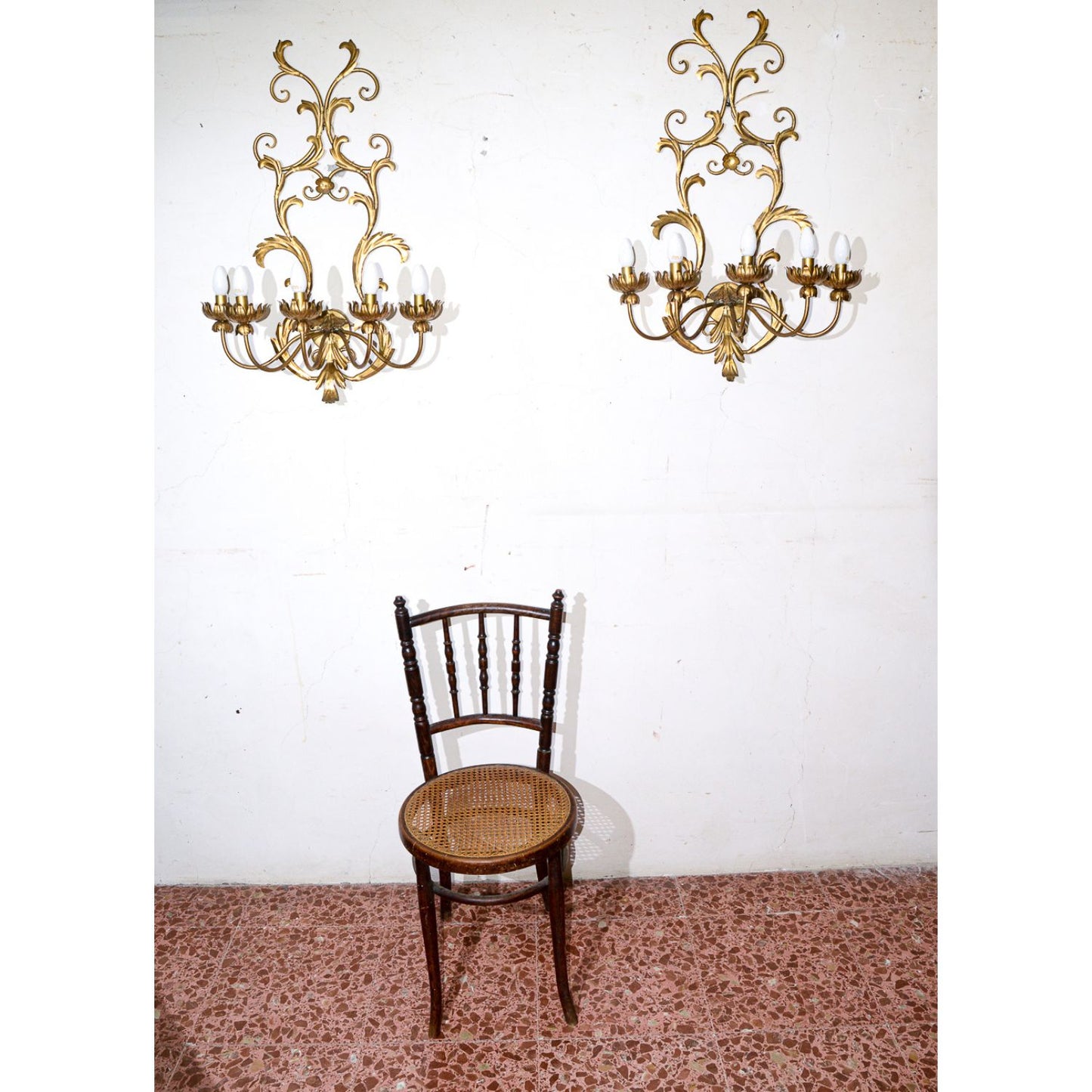 lampada applique in ferro battuto decorato dorato a 5 luci stile Banci Firenze