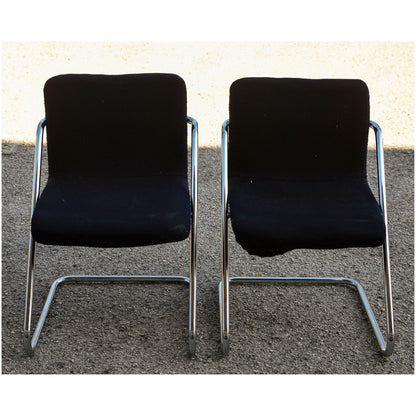 Coppia sedie design vintage tessuto velluto blu e struttura in acciaio Italia  1960