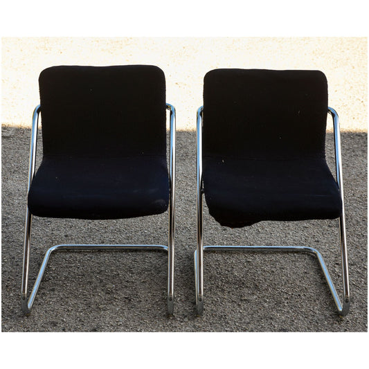 Coppia sedie design vintage tessuto velluto blu e struttura in acciaio Italia  1960