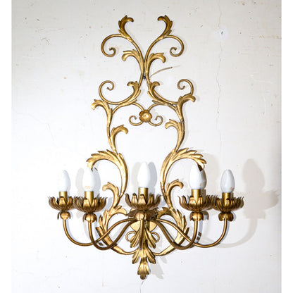 lampada applique in ferro battuto decorato dorato a 5 luci stile Banci Firenze