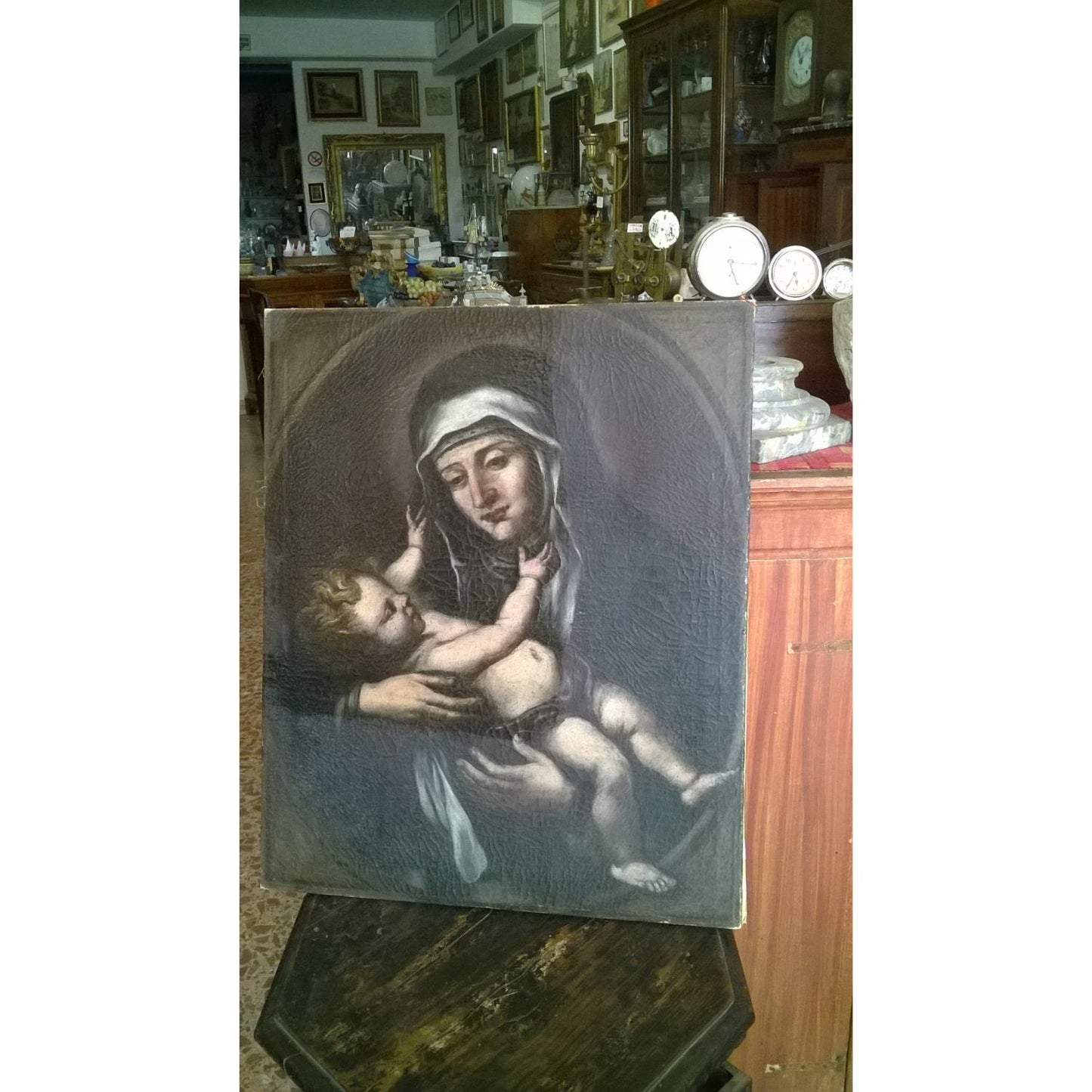 DIPINTO, QUADRO, OLIO SU TELA SANTA CON BAMBINO EPOCA FINE '600 PRIMO '700