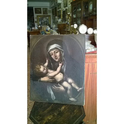 DIPINTO, QUADRO, OLIO SU TELA SANTA CON BAMBINO EPOCA FINE '600 PRIMO '700