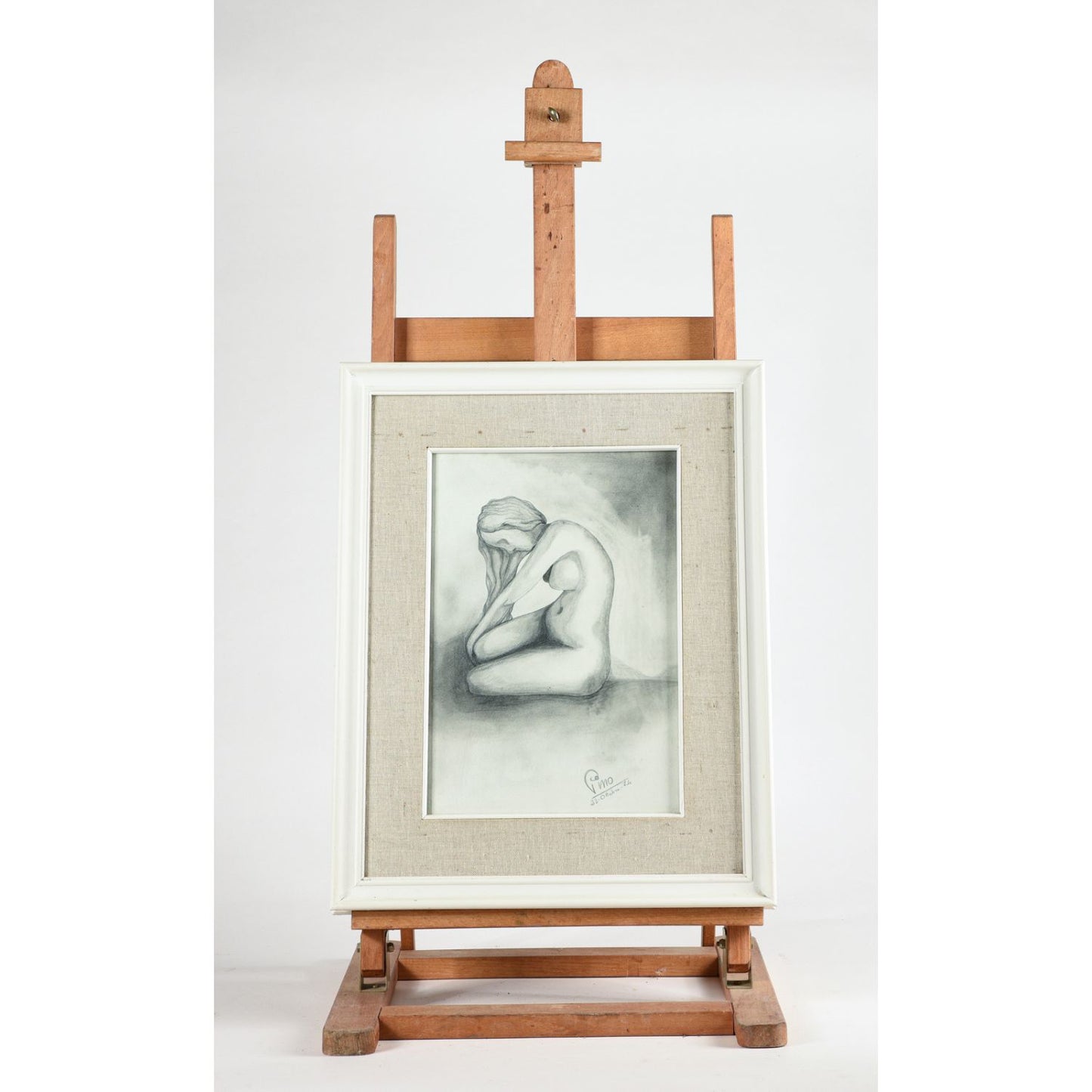 Quadro disegno incorniciato realizzato a mano con firma e data 23 ottobre 1974