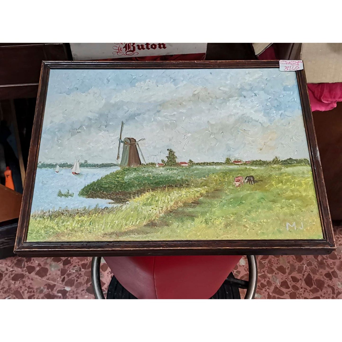 QUADRO dipinto su tela con MULINO Olanda 1950