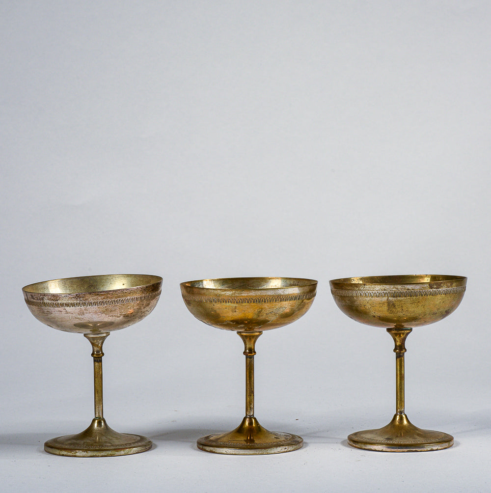 Set 3 calici in ottone argentato usurati vintage  1960