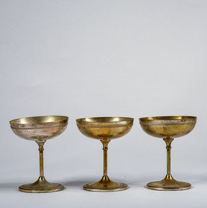 Set 3 calici in ottone argentato usurati vintage  1960
