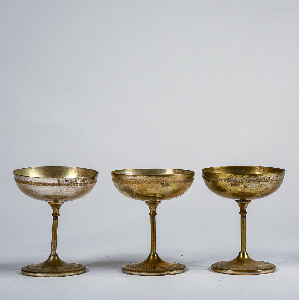 Set 3 calici in ottone argentato usurati vintage  1960