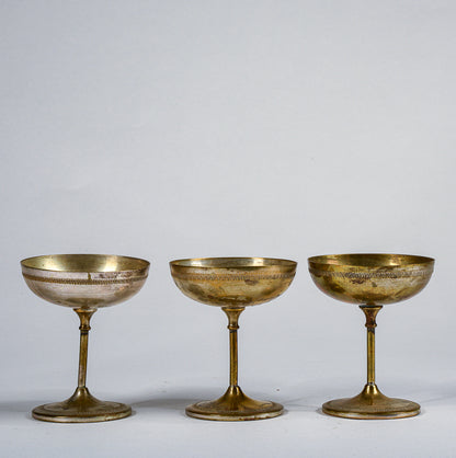 Set 3 calici in ottone argentato usurati vintage  1960