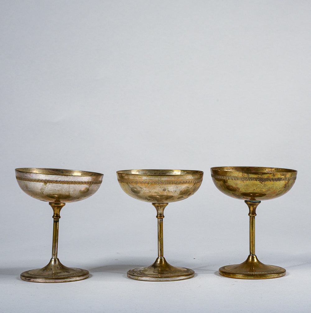 Set 3 calici in ottone argentato usurati vintage  1960