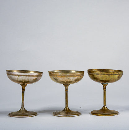 Set 3 calici in ottone argentato usurati vintage  1960