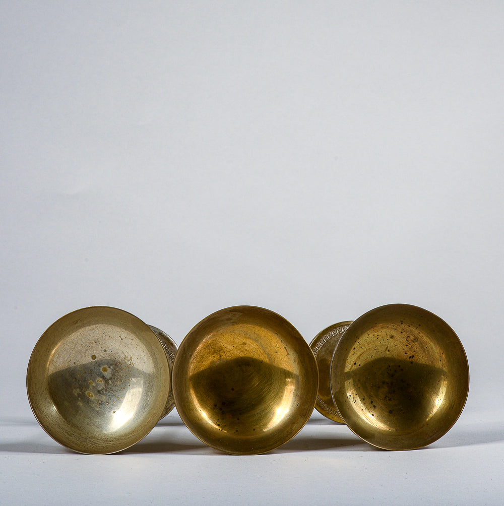 Set 3 calici in ottone argentato usurati vintage  1960