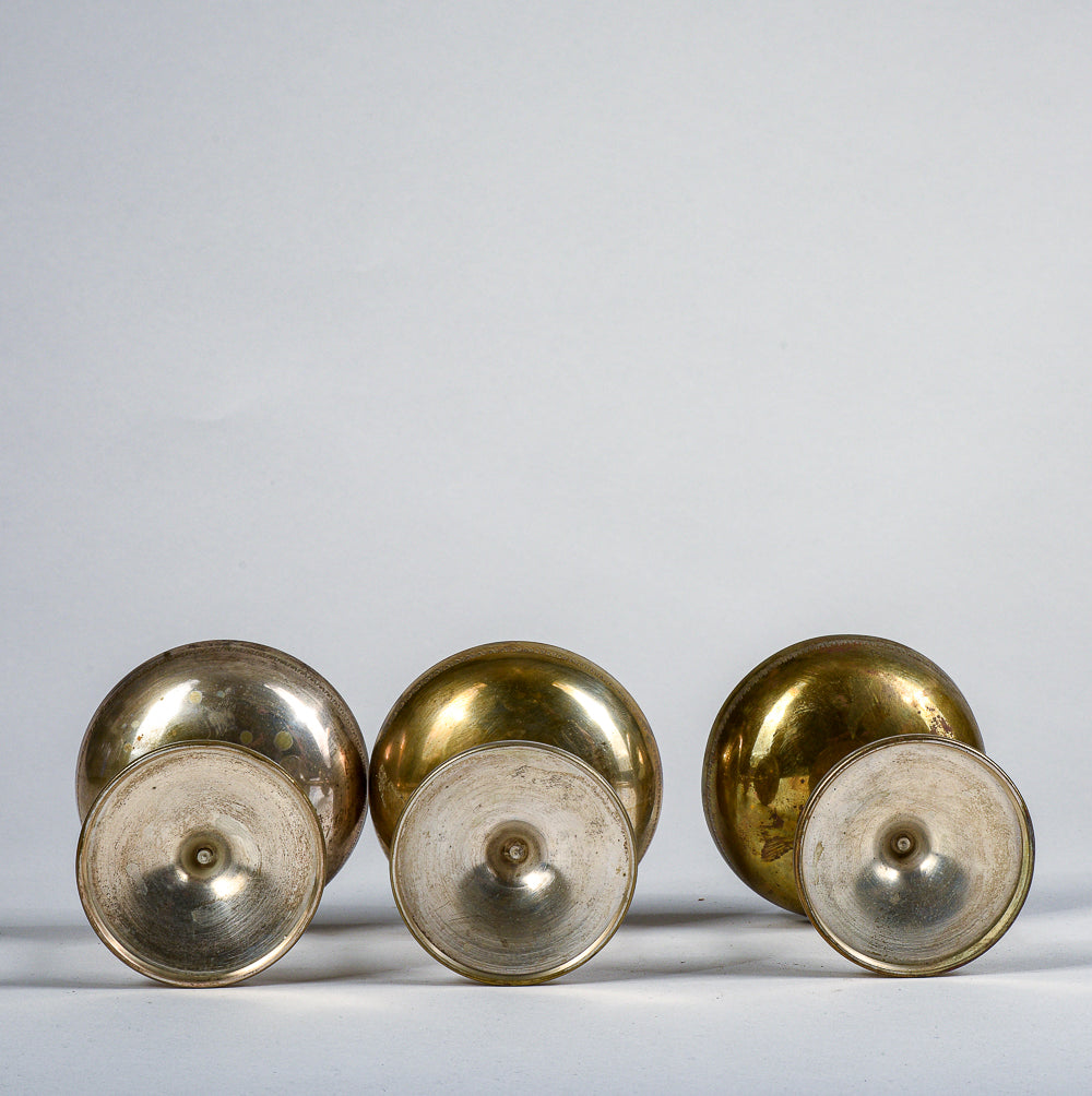 Set 3 calici in ottone argentato usurati vintage  1960