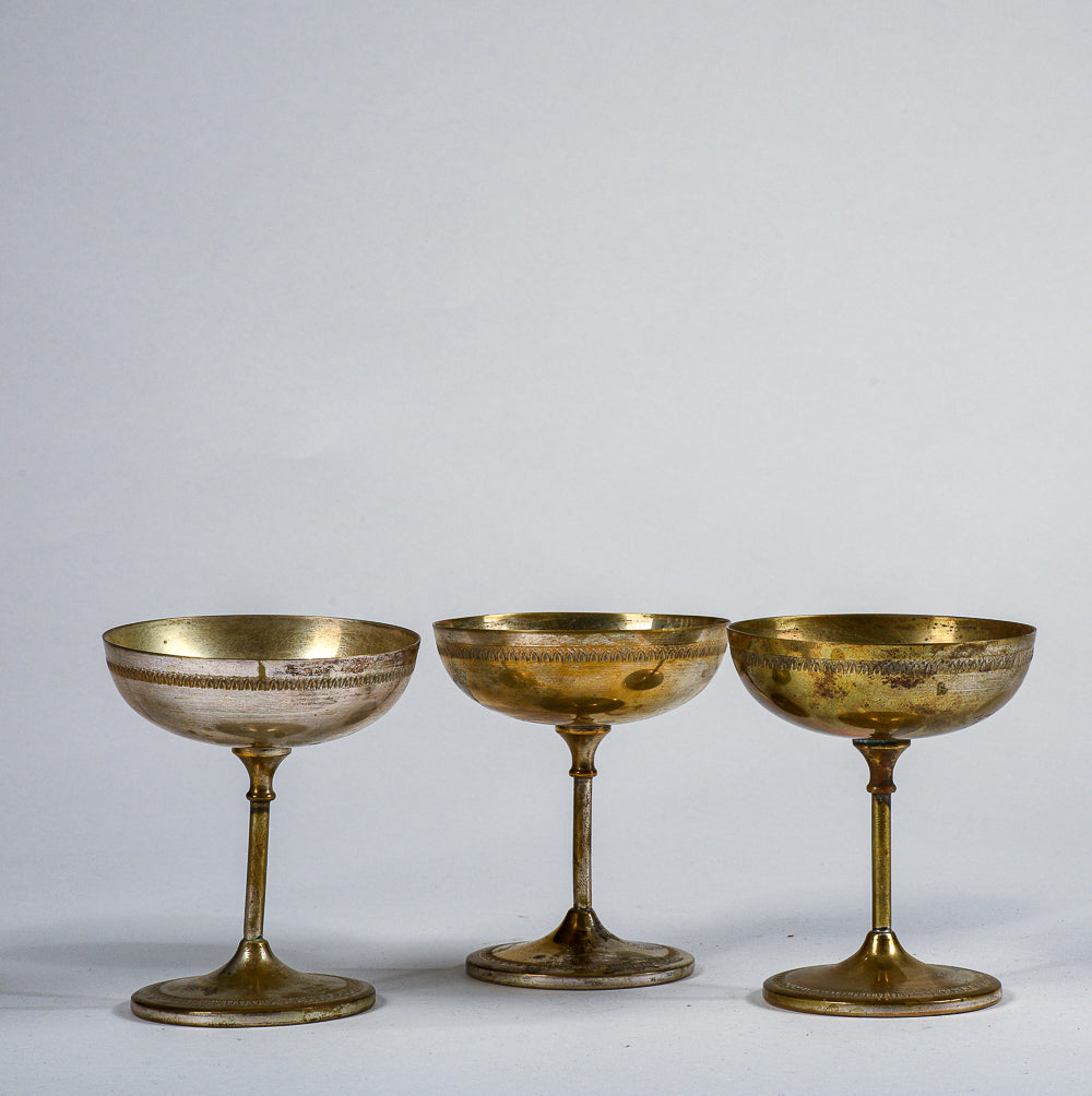 Set 3 calici in ottone argentato usurati vintage  1960