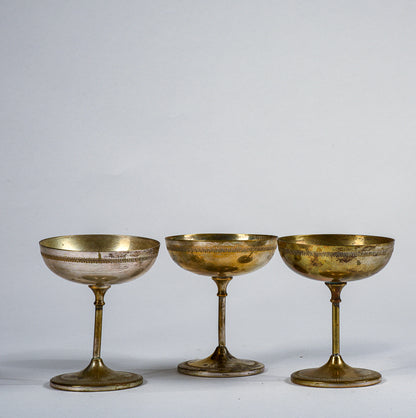 Set 3 calici in ottone argentato usurati vintage  1960