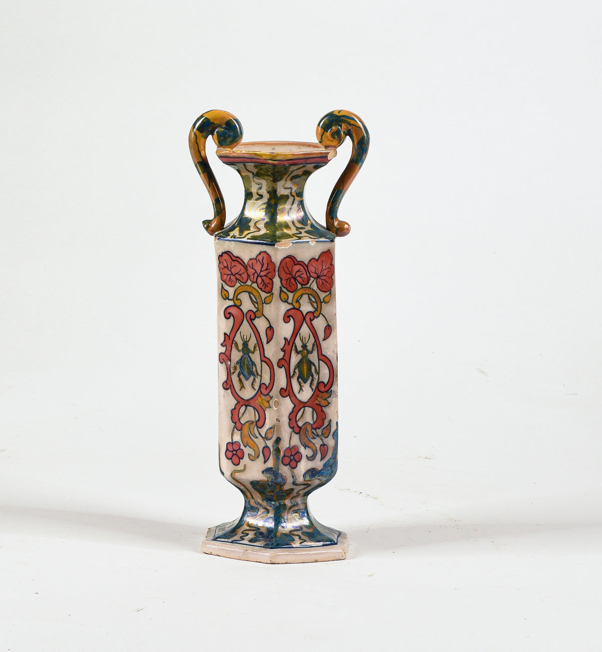 Vaso ceramica squadrato con manici Italia 1940
