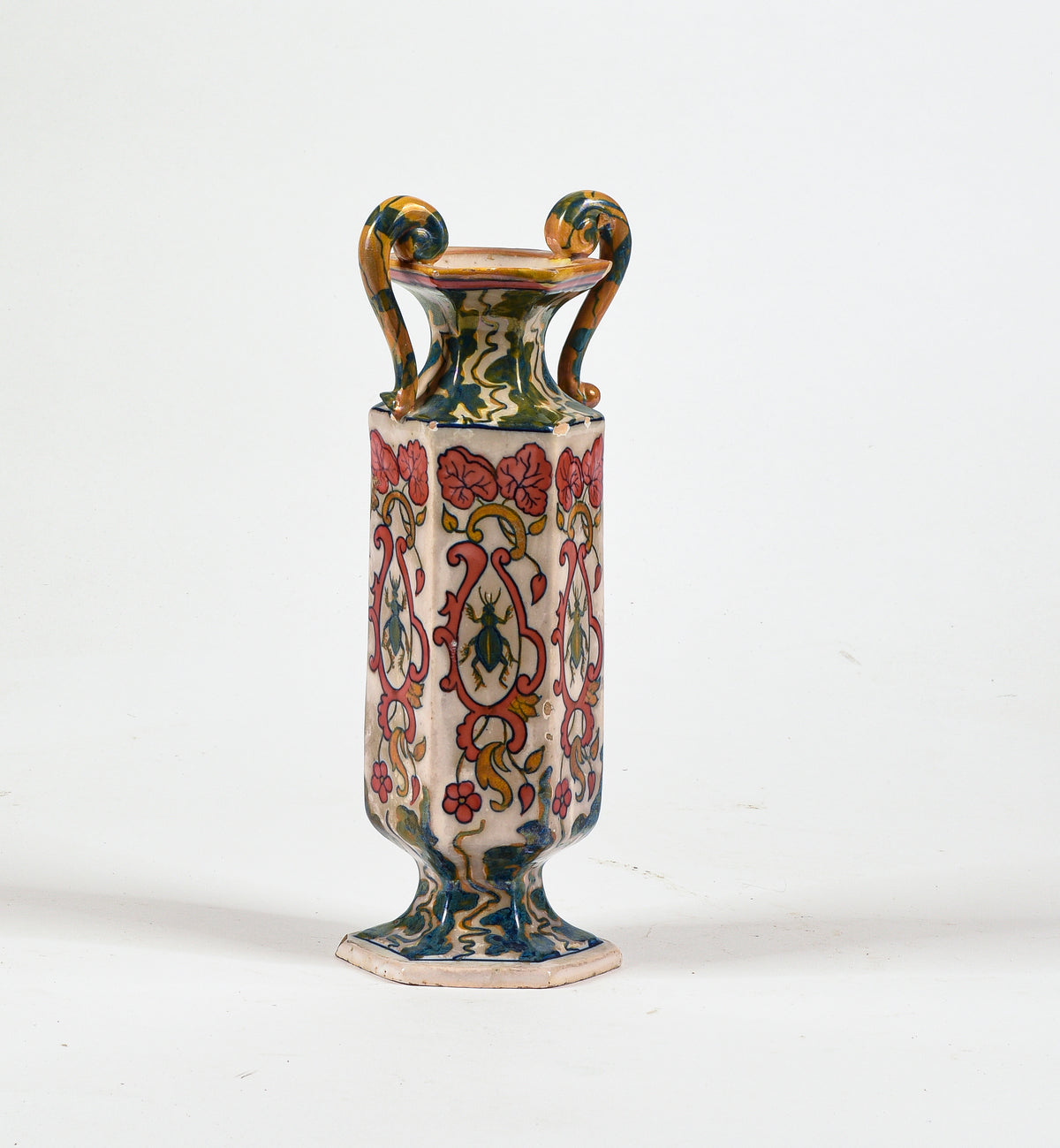Vaso ceramica squadrato con manici Italia 1940
