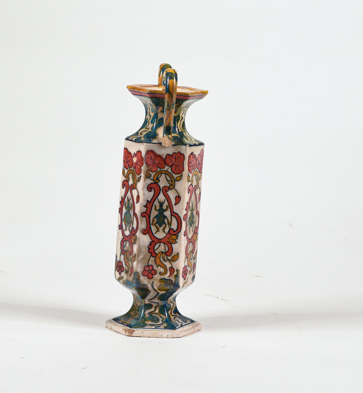 Vaso ceramica squadrato con manici Italia 1940