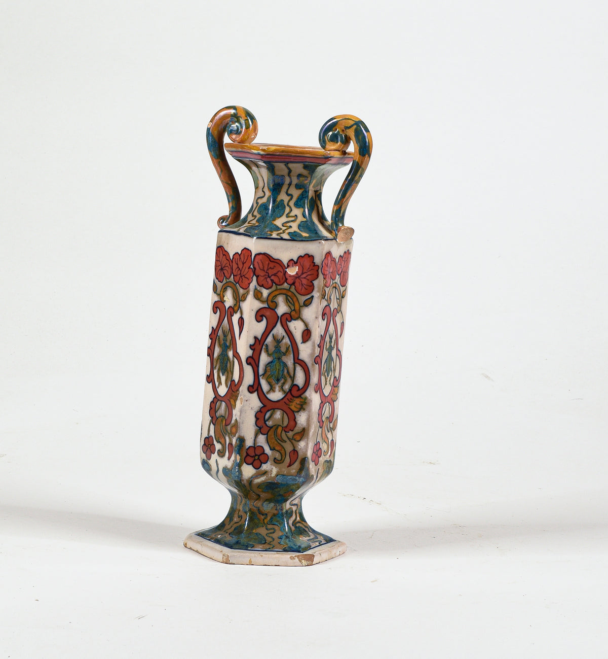 Vaso ceramica squadrato con manici Italia 1940