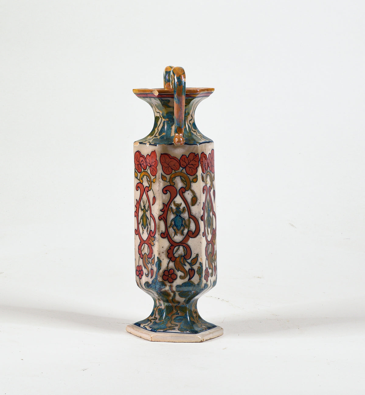 Vaso ceramica squadrato con manici Italia 1940
