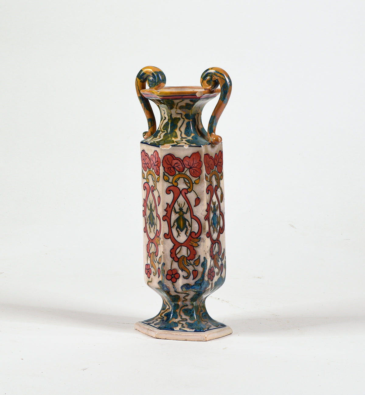 Vaso ceramica squadrato con manici Italia 1940