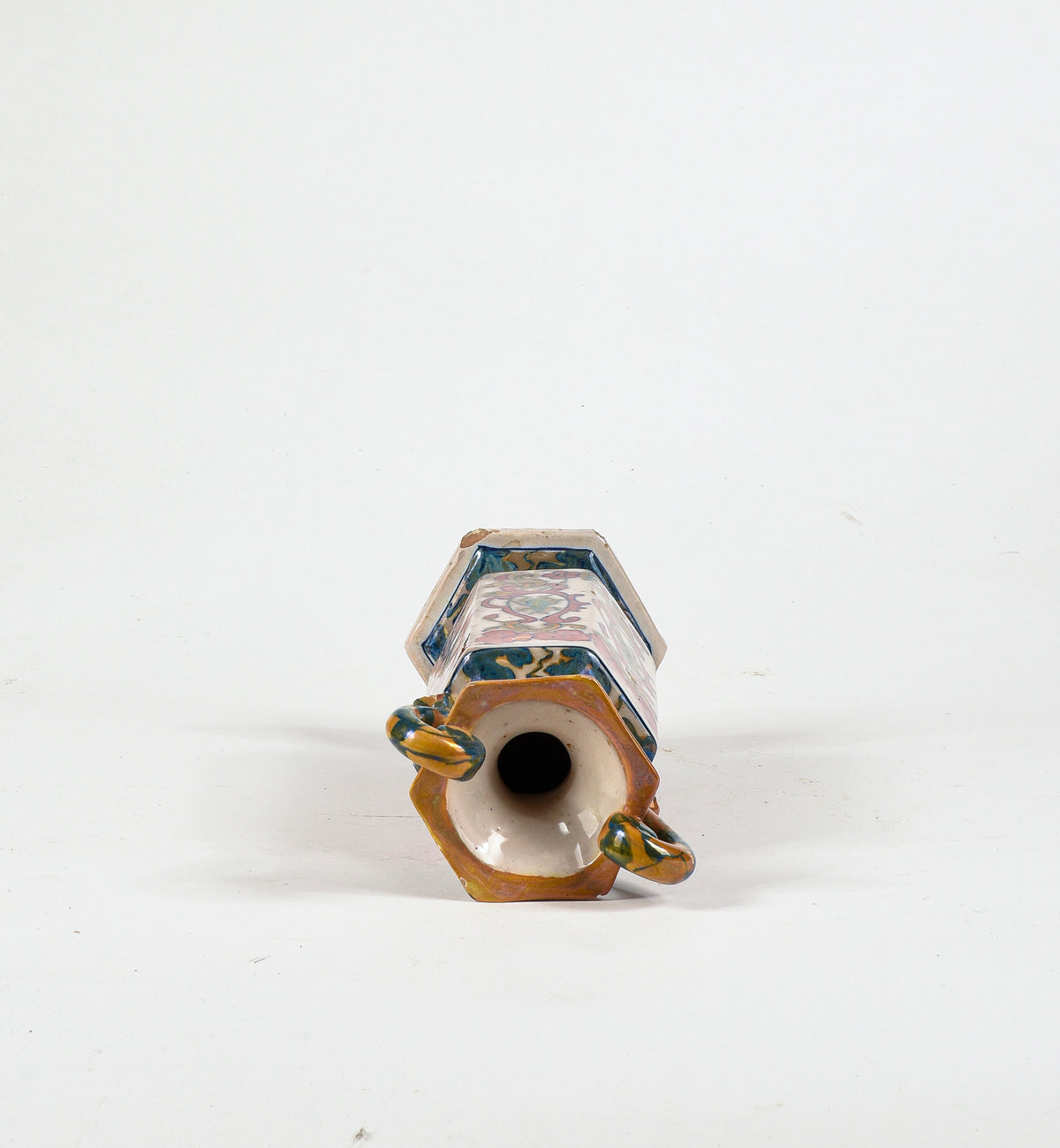 Vaso ceramica squadrato con manici Italia 1940
