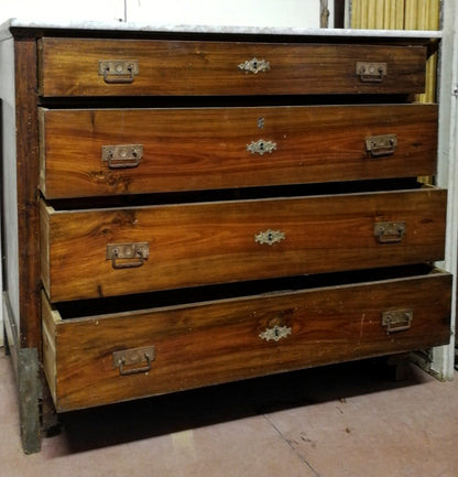 Como cassettiera in noce massello  4 cassetti piano in marmo bianco e grigio Italia  1930 da restaurare