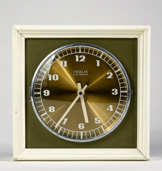 Orologio con cornice  ditta Veglia bianco verde e oro vintage 1970