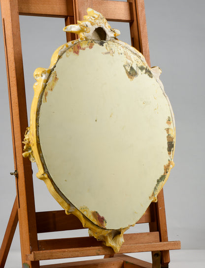 Specchio con cornice in ceramica dipinta a mano Italia 1980