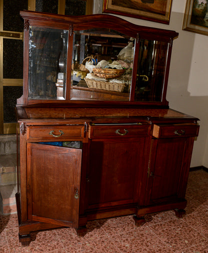 Credenza  Liberty con specchio molato 3 ante e 3 cassetti piano in marmo