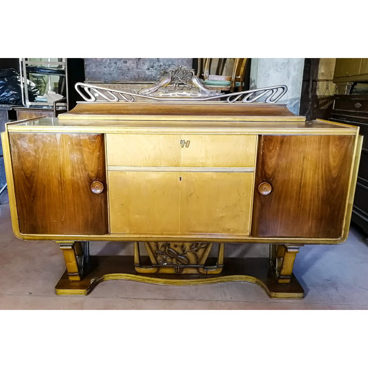 Credenza Art Deco' bicolore con zona mobile bar. Italia 1920