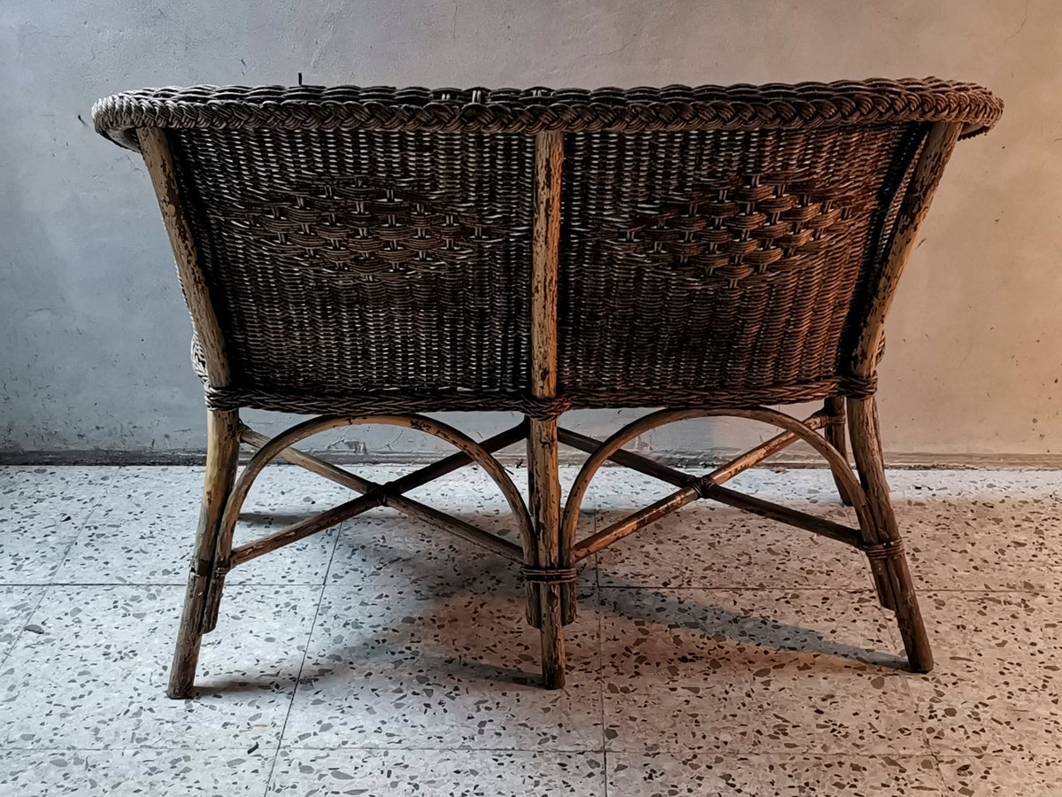 Divano divanetto in vimini da restaurare Italia 1950