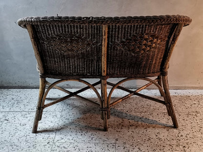Divano divanetto in vimini da restaurare Italia 1950