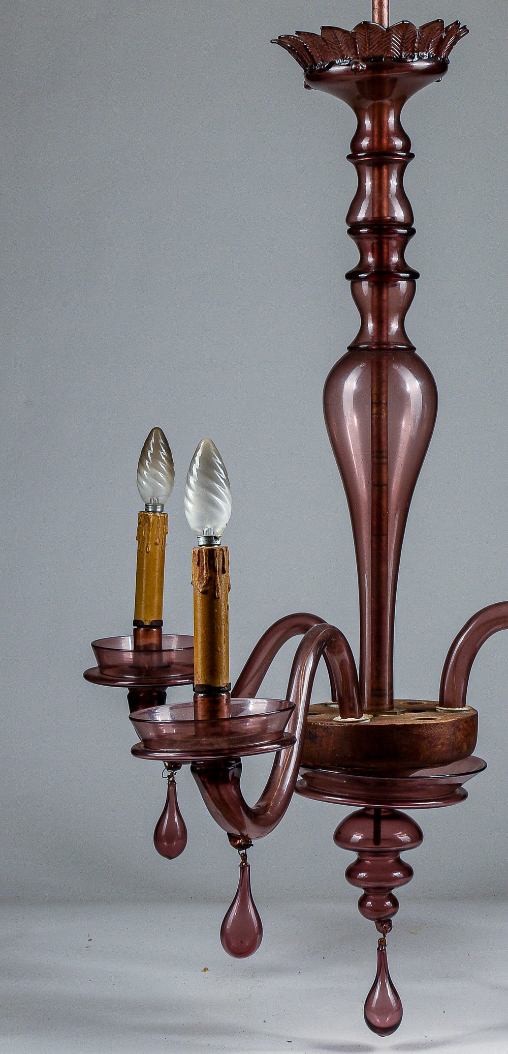 Lampadario Murano viola vetro 3 luci originale Italia  1930