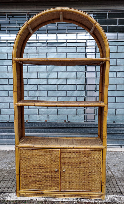Libreria credenza in bamboo e rafia anni 70