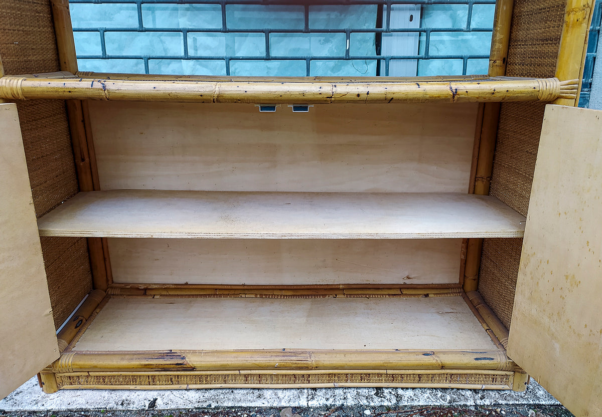 Libreria credenza in bamboo e rafia anni 70