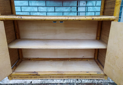 Libreria credenza in bamboo e rafia anni 70