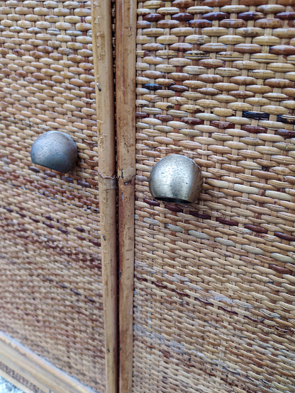 Libreria credenza in bamboo e rafia anni 70