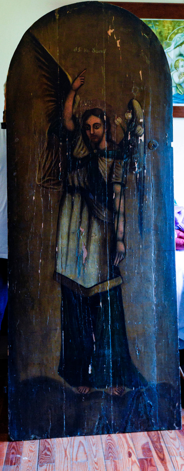 Dipinto su porta in  legno San Gabriele Arcangelo realizzato nel 1700 Europa dell'Est