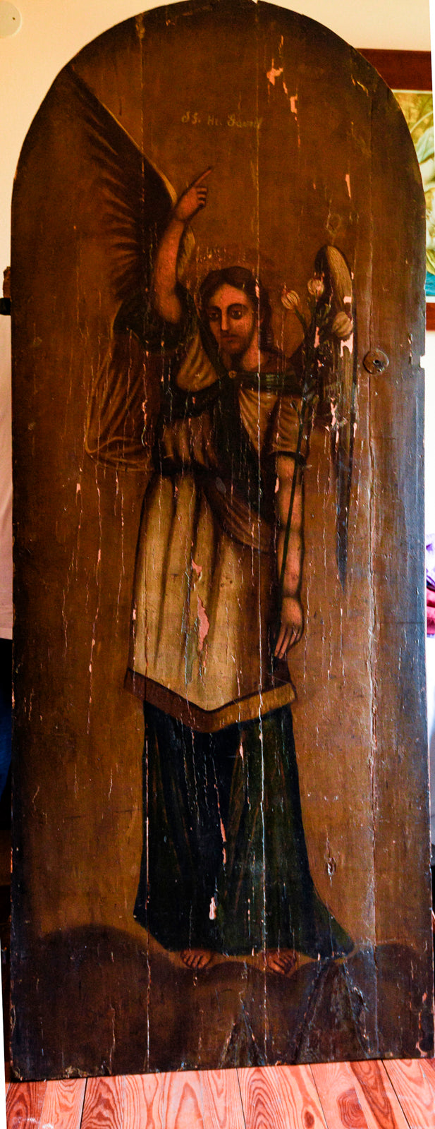 Dipinto su porta in  legno San Gabriele Arcangelo realizzato nel 1700 Europa dell'Est