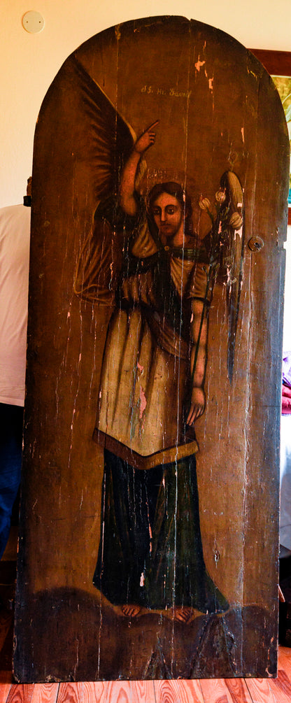 Dipinto su porta in  legno San Gabriele Arcangelo realizzato nel 1700 Europa dell'Est