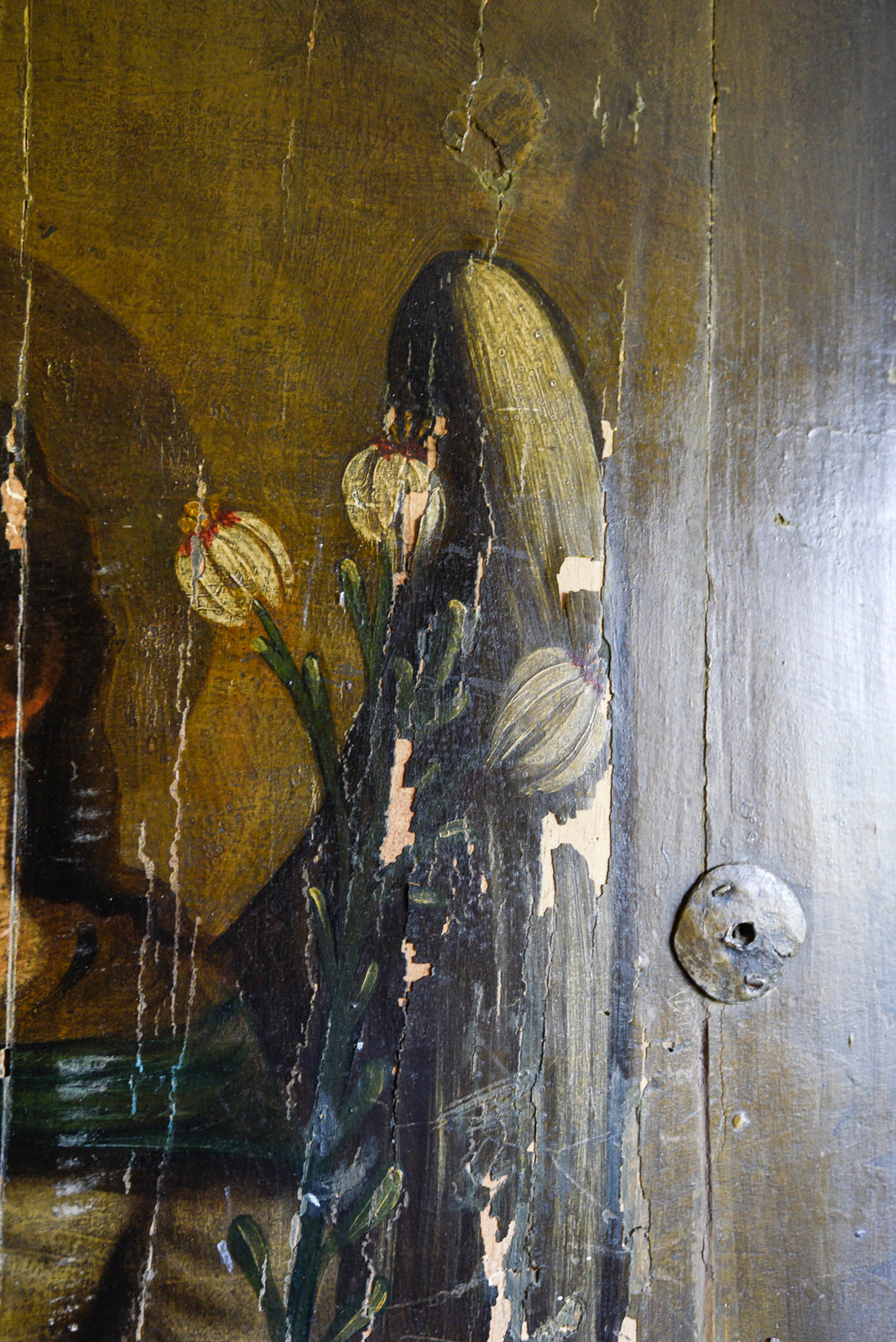 Dipinto su porta in  legno San Gabriele Arcangelo realizzato nel 1700 Europa dell'Est
