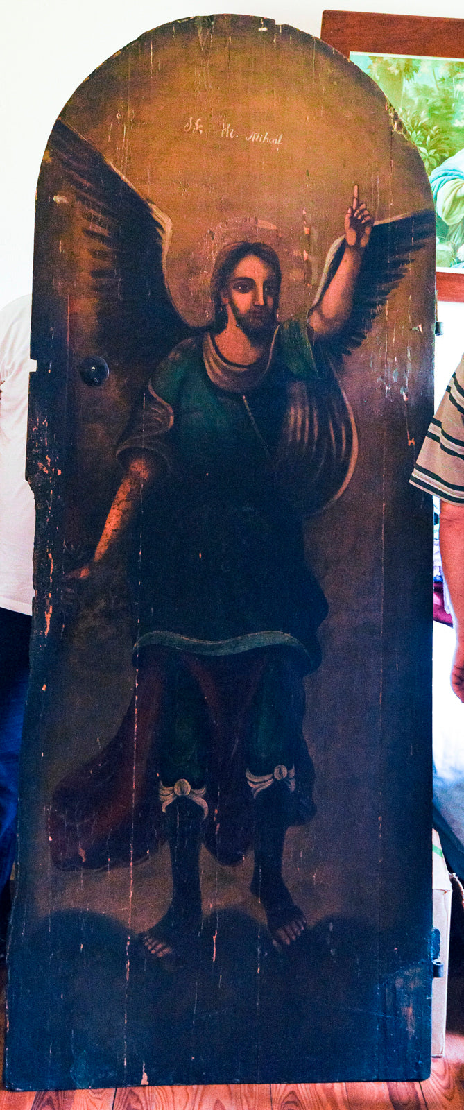 Dipinto su porta in legno San Michele  epoca 1700 Est Europa