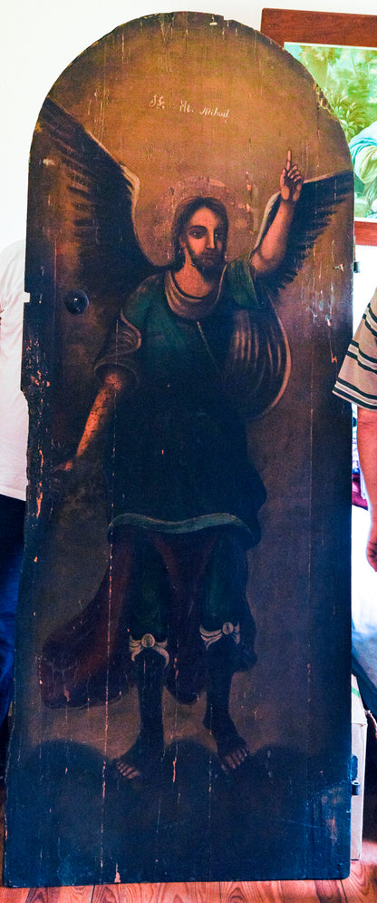 Dipinto su porta in legno San Michele  epoca 1700 Est Europa