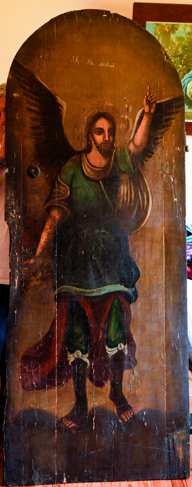 Dipinto su porta in legno San Michele  epoca 1700 Est Europa