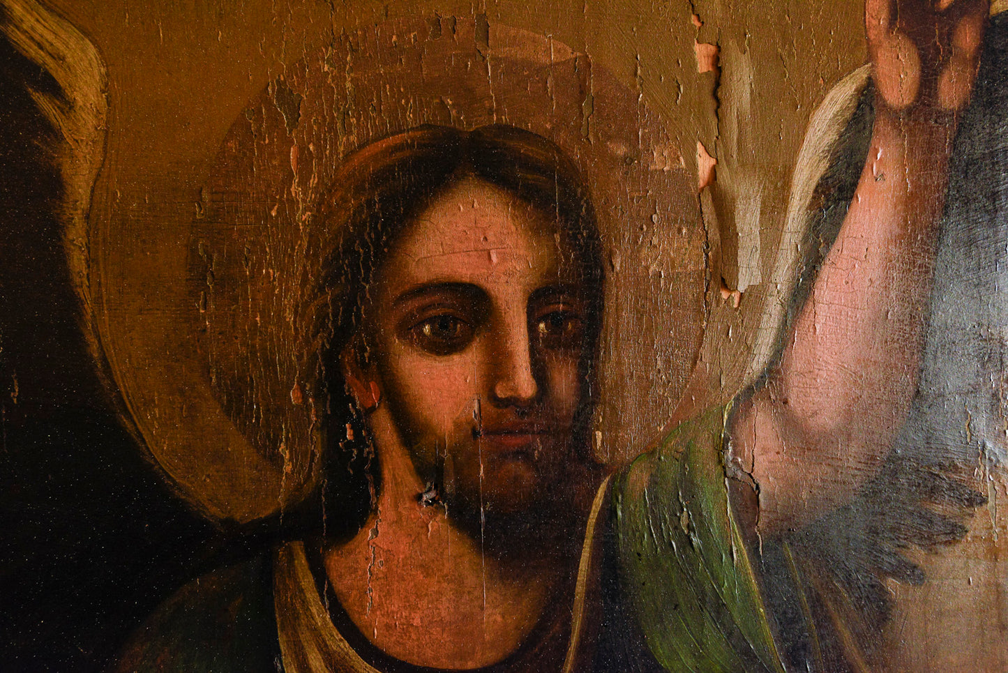 Dipinto su porta in legno San Michele  epoca 1700 Est Europa