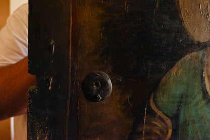 Dipinto su porta in legno San Michele  epoca 1700 Est Europa