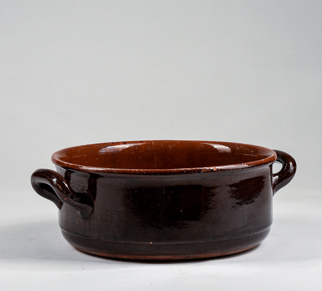 pentola recipiente in terracotta smaltata con doppio manico