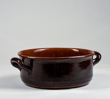 pentola recipiente in terracotta smaltata con doppio manico