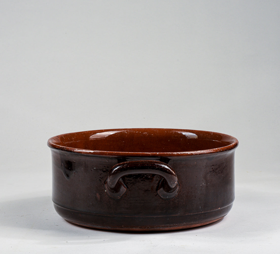 pentola recipiente in terracotta smaltata con doppio manico