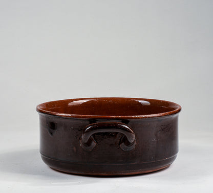 pentola recipiente in terracotta smaltata con doppio manico